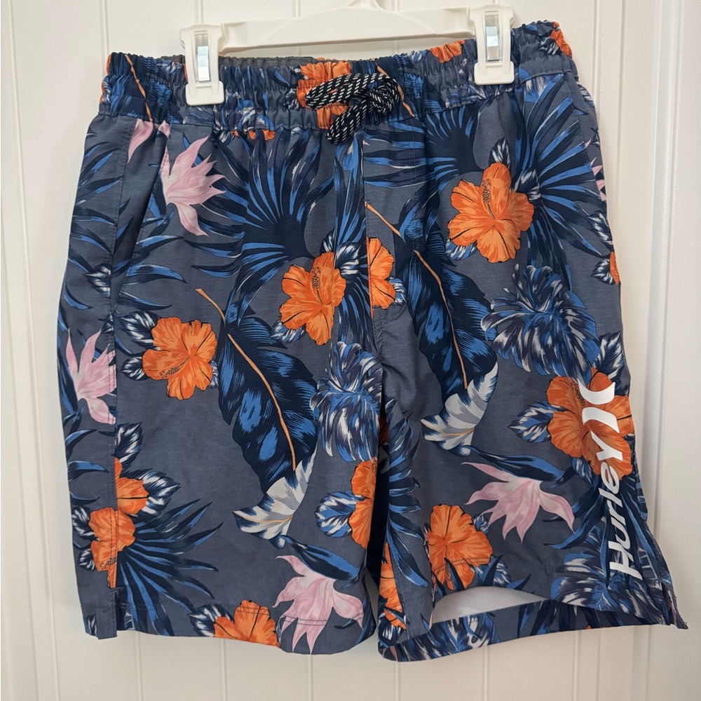 Hurley Men's Floral Swim Shorts - Blue and Orange medium